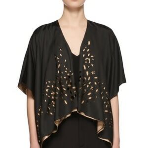 D Collection Cardigan Top Size S Black Taupe Open Front Laser Cut Chic Versatile